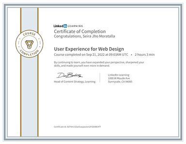 LinkedIn Learning UX for Web Design certificate