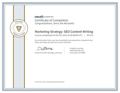 LinkedIn Learning SEO Content Writing certificate